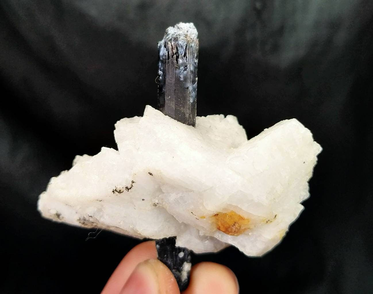 ARSAA GEMS AND MINERALSBlack tourmaline on Albite. The tourmalines crystal is penetrated into feldspar and gone through it - Premium  from ARSAA GEMS AND MINERALS - Just $25.00! Shop now at ARSAA GEMS AND MINERALS
