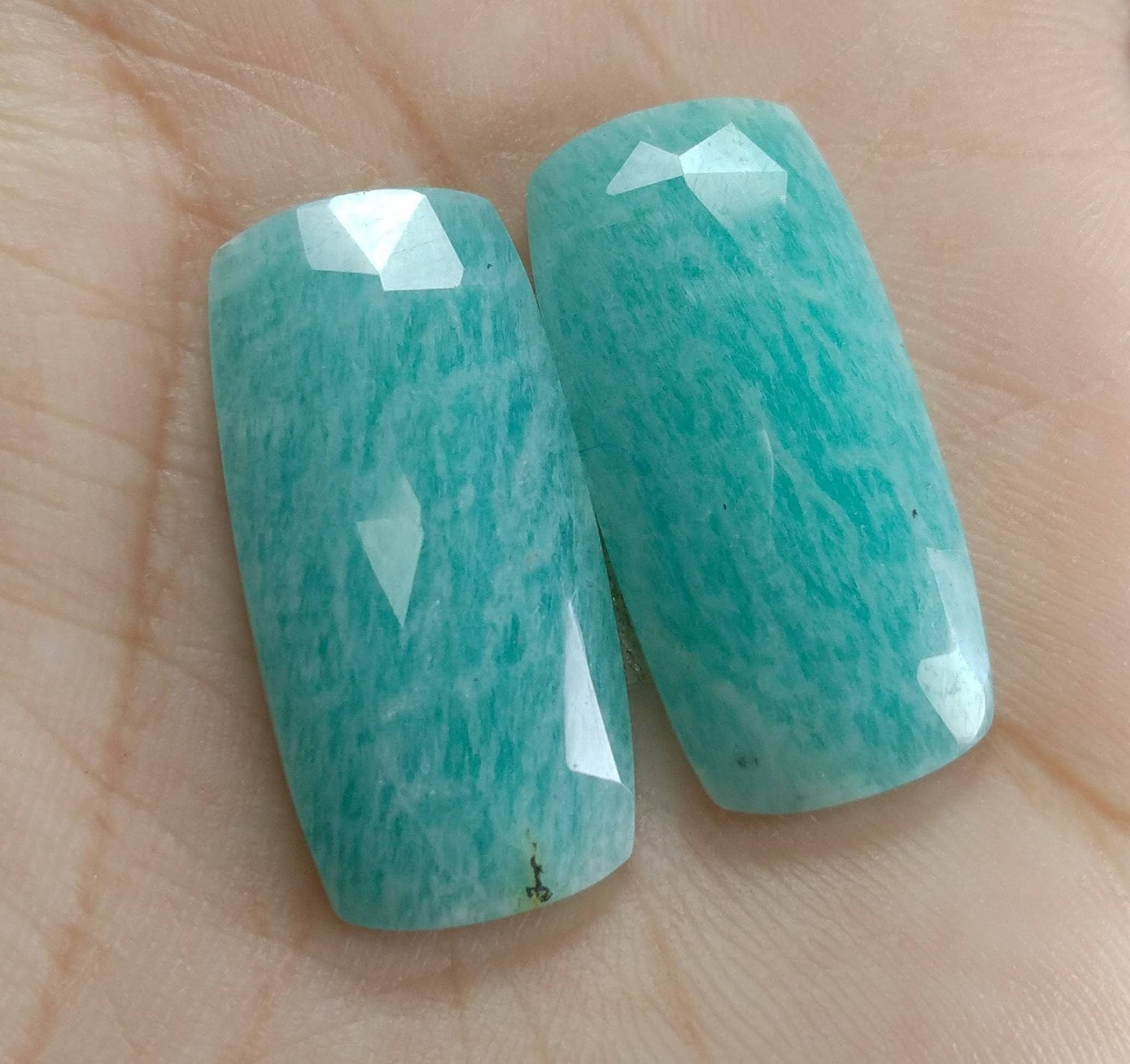 ARSAA GEMS AND MINERALSNatural top quality beautiful 33 carats pair of rectangular shape rose cut Faceted amazonite Cabochons - Premium  from ARSAA GEMS AND MINERALS - Just $20.00! Shop now at ARSAA GEMS AND MINERALS