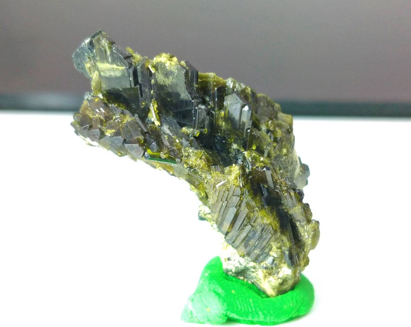 ARSAA GEMS AND MINERALSNatural aesthetic step formation perfectly terminated ugaite/aegirine with green epidote crystal from Pakistan, weight: 15.8 grams - Premium  from ARSAA GEMS AND MINERALS - Just $30.00! Shop now at ARSAA GEMS AND MINERALS