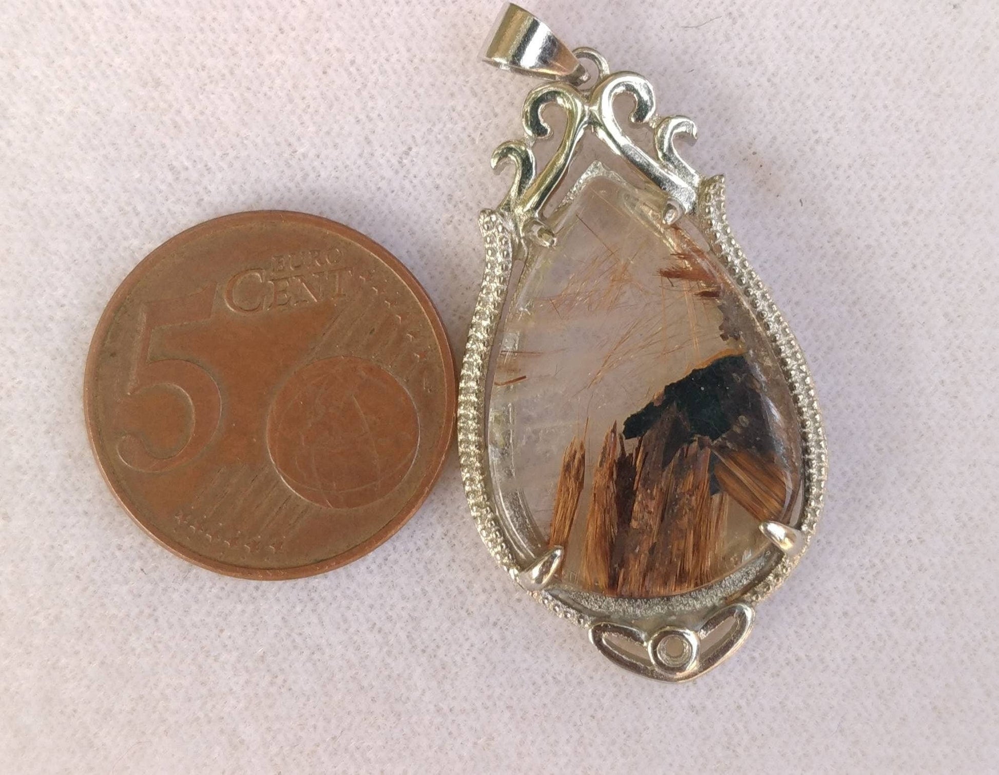 ARSAA GEMS AND MINERALSNatural fine quality beautiful pear shape golden rutile included quartz sterling silver pendant - Premium  from ARSAA GEMS AND MINERALS - Just $20.00! Shop now at ARSAA GEMS AND MINERALS