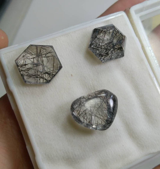 ARSAA GEMS AND MINERALSNatural fine quality beautiful 39 carats rose cut Faceted hexagonal shapes small jewelry set of black Tourmaline included quartz Cabochons - Premium  from ARSAA GEMS AND MINERALS - Just $21.00! Shop now at ARSAA GEMS AND MINERALS