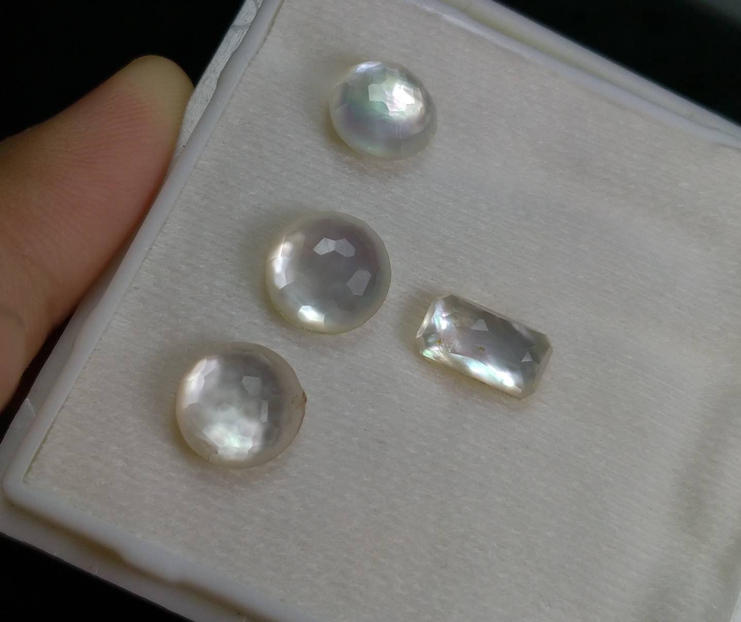 ARSAA GEMS AND MINERALSNatural top quality beautiful 13.5 carats small set of rose cut Faceted quartz with mother of pearl doublets Cabochons - Premium  from ARSAA GEMS AND MINERALS - Just $20.00! Shop now at ARSAA GEMS AND MINERALS