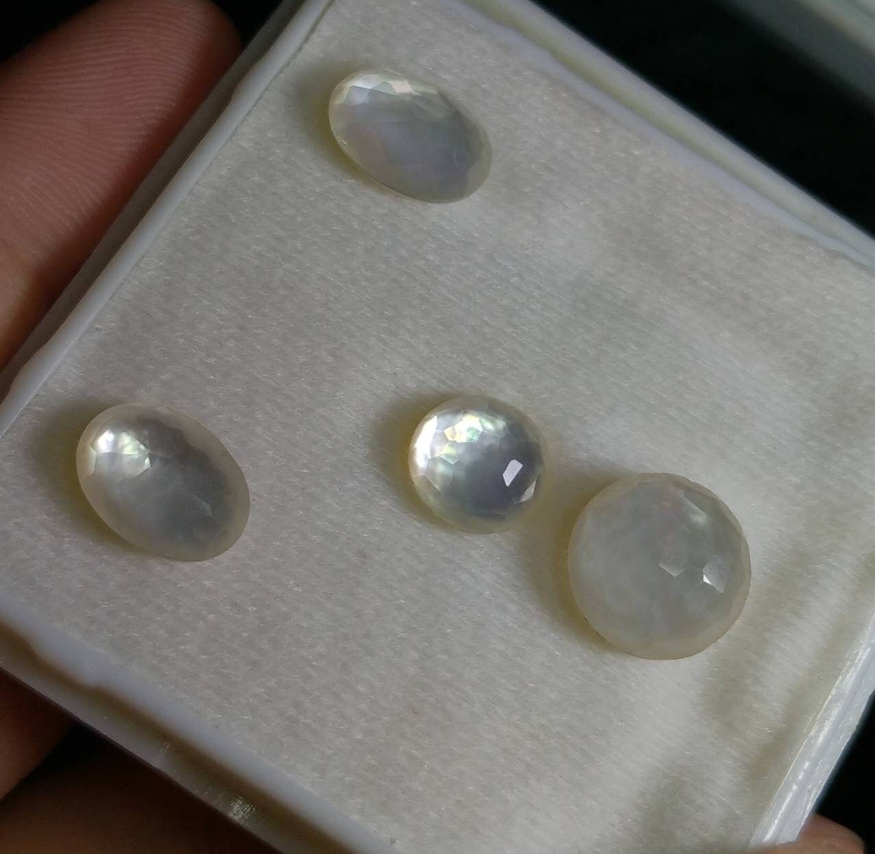 ARSAA GEMS AND MINERALSNatural top quality beautiful 17.5 Carat small set of rose cut Faceted quartz with mother of pearl doublets Cabochons - Premium  from ARSAA GEMS AND MINERALS - Just $25.00! Shop now at ARSAA GEMS AND MINERALS