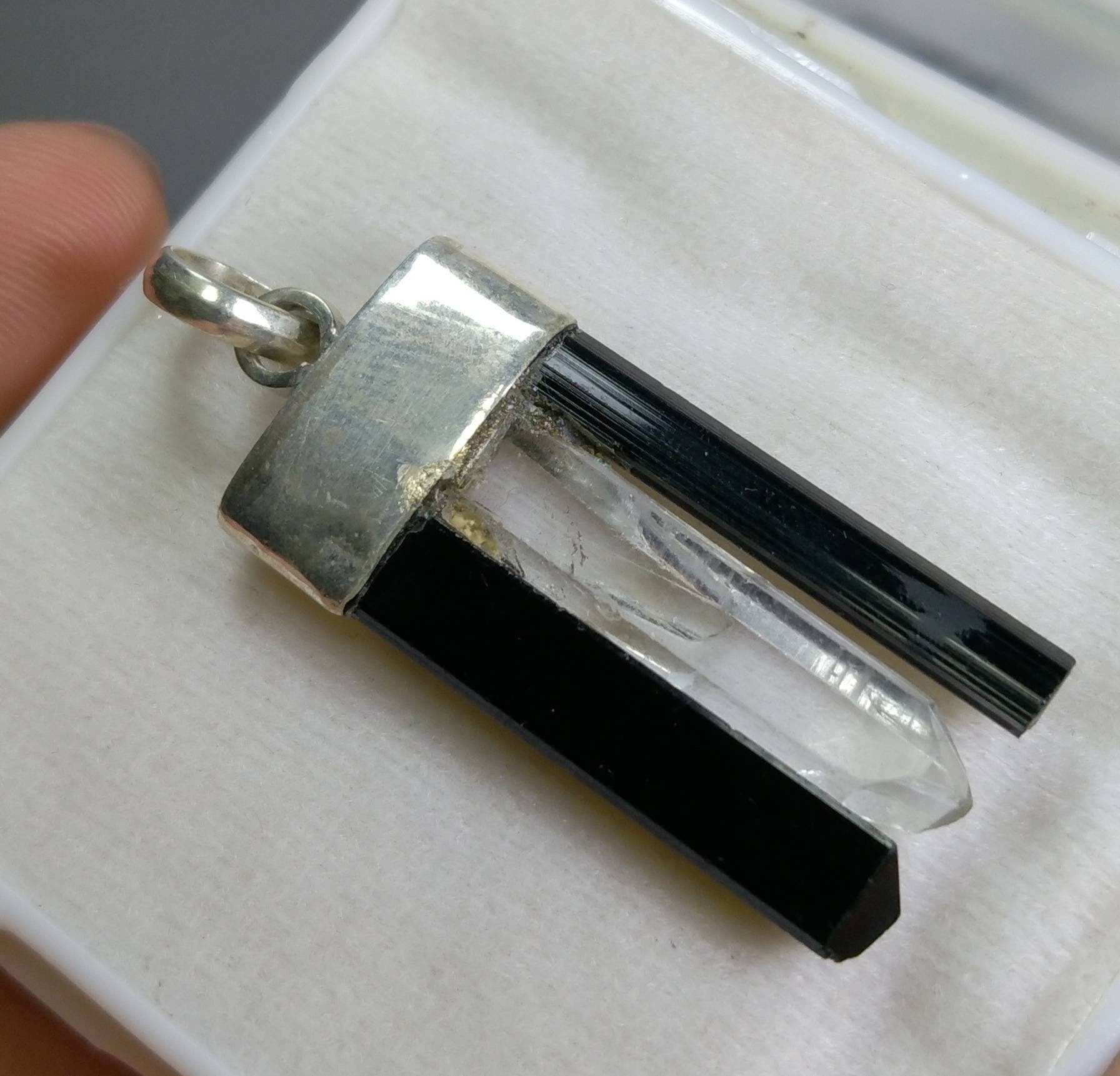 ARSAA GEMS AND MINERALSNatural fine quality beautiful amazing silver pendant of black tourmaline with clear quartz crystal - Premium  from ARSAA GEMS AND MINERALS - Just $20.00! Shop now at ARSAA GEMS AND MINERALS