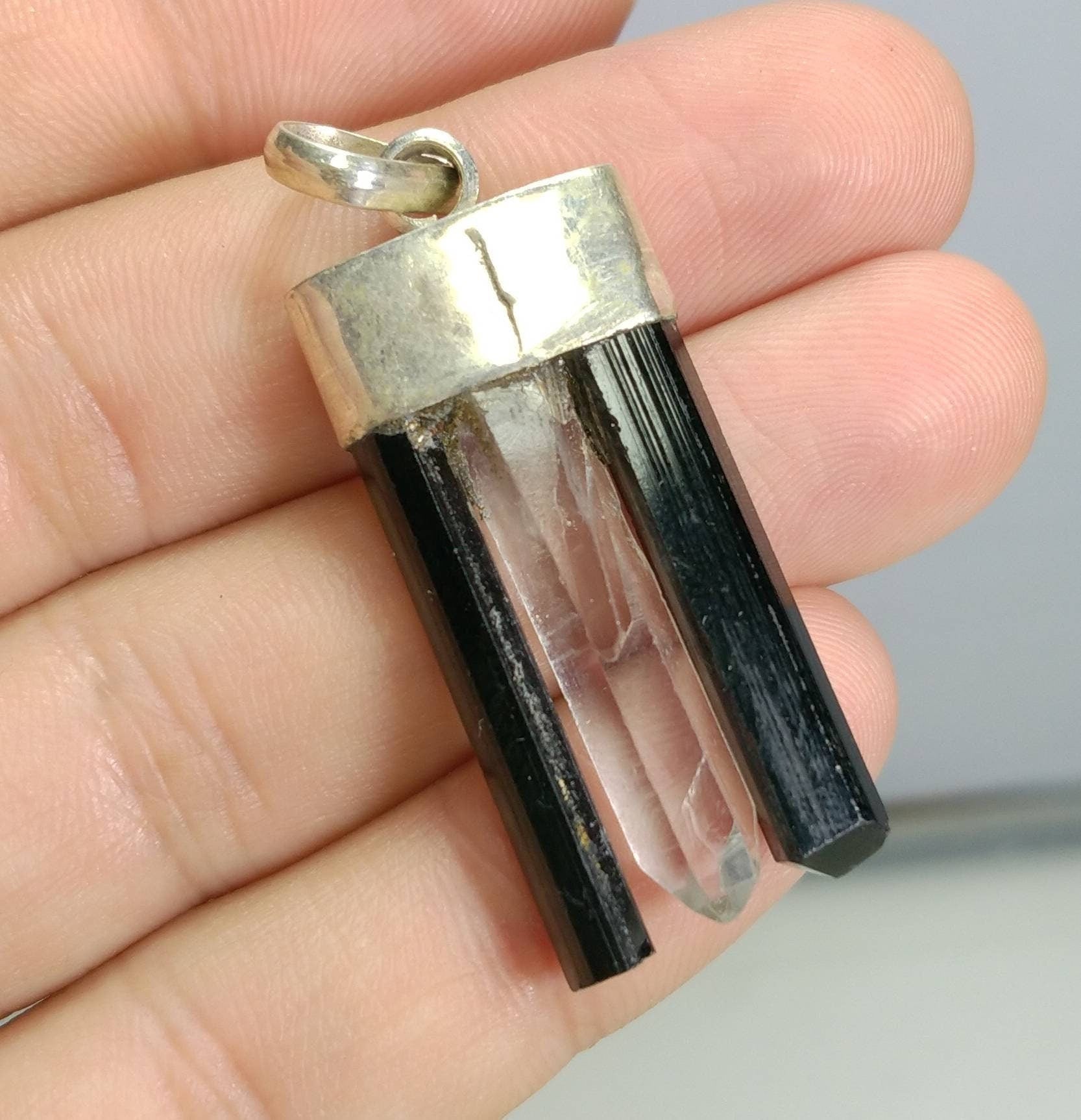 ARSAA GEMS AND MINERALSNatural fine quality beautiful amazing silver pendant of black tourmaline with clear quartz crystal - Premium  from ARSAA GEMS AND MINERALS - Just $20.00! Shop now at ARSAA GEMS AND MINERALS