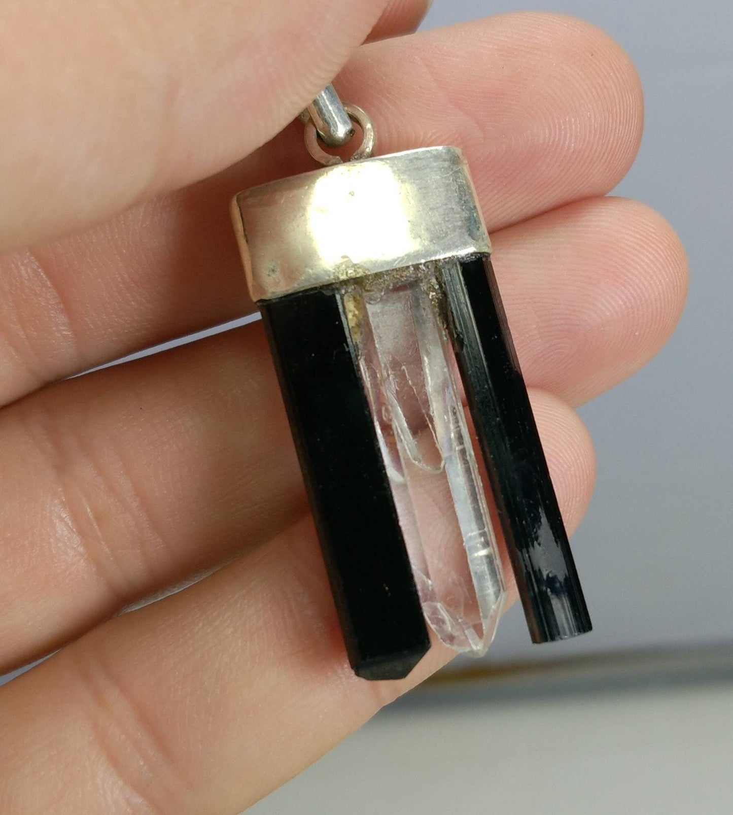ARSAA GEMS AND MINERALSNatural fine quality beautiful amazing silver pendant of black tourmaline with clear quartz crystal - Premium  from ARSAA GEMS AND MINERALS - Just $20.00! Shop now at ARSAA GEMS AND MINERALS