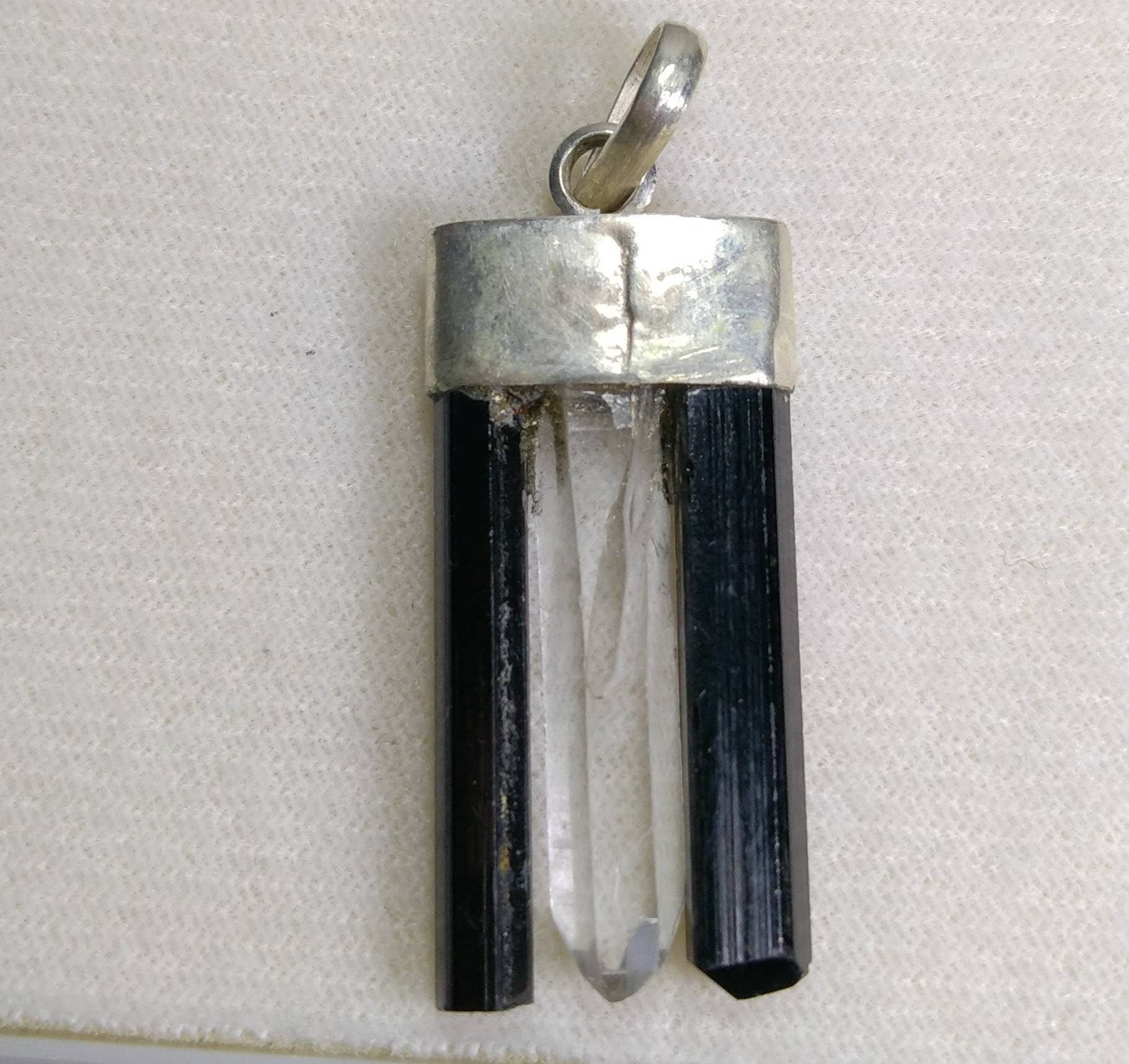 ARSAA GEMS AND MINERALSNatural fine quality beautiful amazing silver pendant of black tourmaline with clear quartz crystal - Premium  from ARSAA GEMS AND MINERALS - Just $20.00! Shop now at ARSAA GEMS AND MINERALS