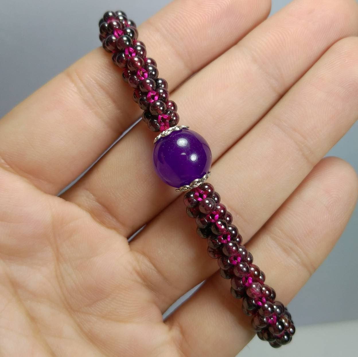 ARSAA GEMS AND MINERALSNatural good quality beautiful amethyst with garnet elastic bracelet - Premium  from ARSAA GEMS AND MINERALS - Just $20.00! Shop now at ARSAA GEMS AND MINERALS