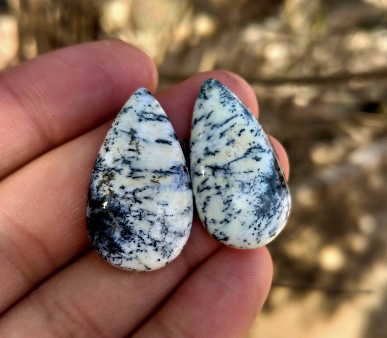 ARSAA GEMS AND MINERALSNatural good quality pair of pear shape dendritic opal cabochons - Premium  from ARSAA GEMS AND MINERALS - Just $15.00! Shop now at ARSAA GEMS AND MINERALS