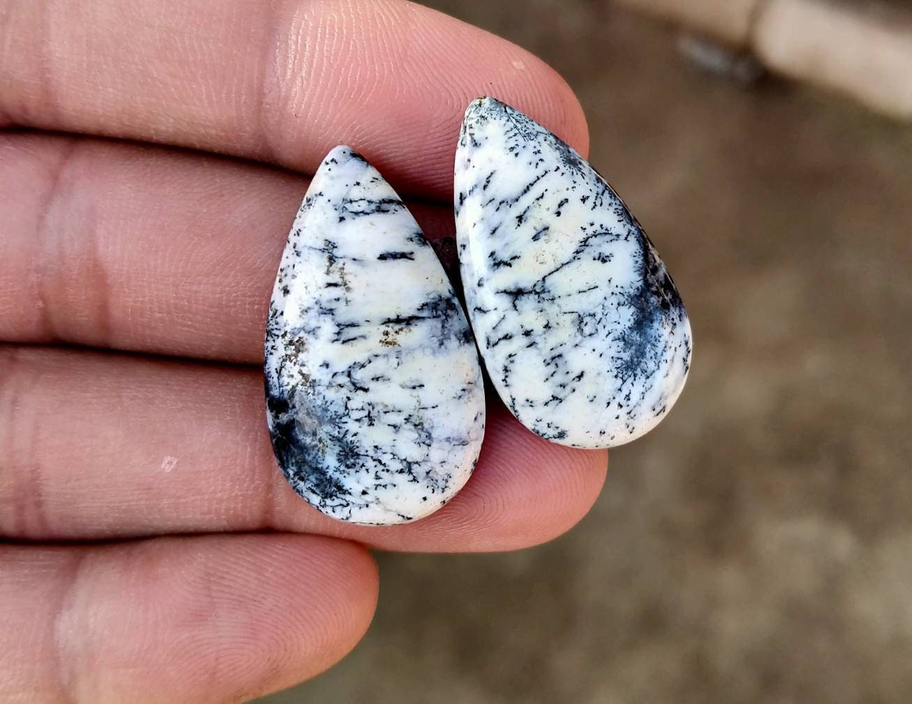 ARSAA GEMS AND MINERALSNatural good quality pair of pear shape dendritic opal cabochons - Premium  from ARSAA GEMS AND MINERALS - Just $15.00! Shop now at ARSAA GEMS AND MINERALS