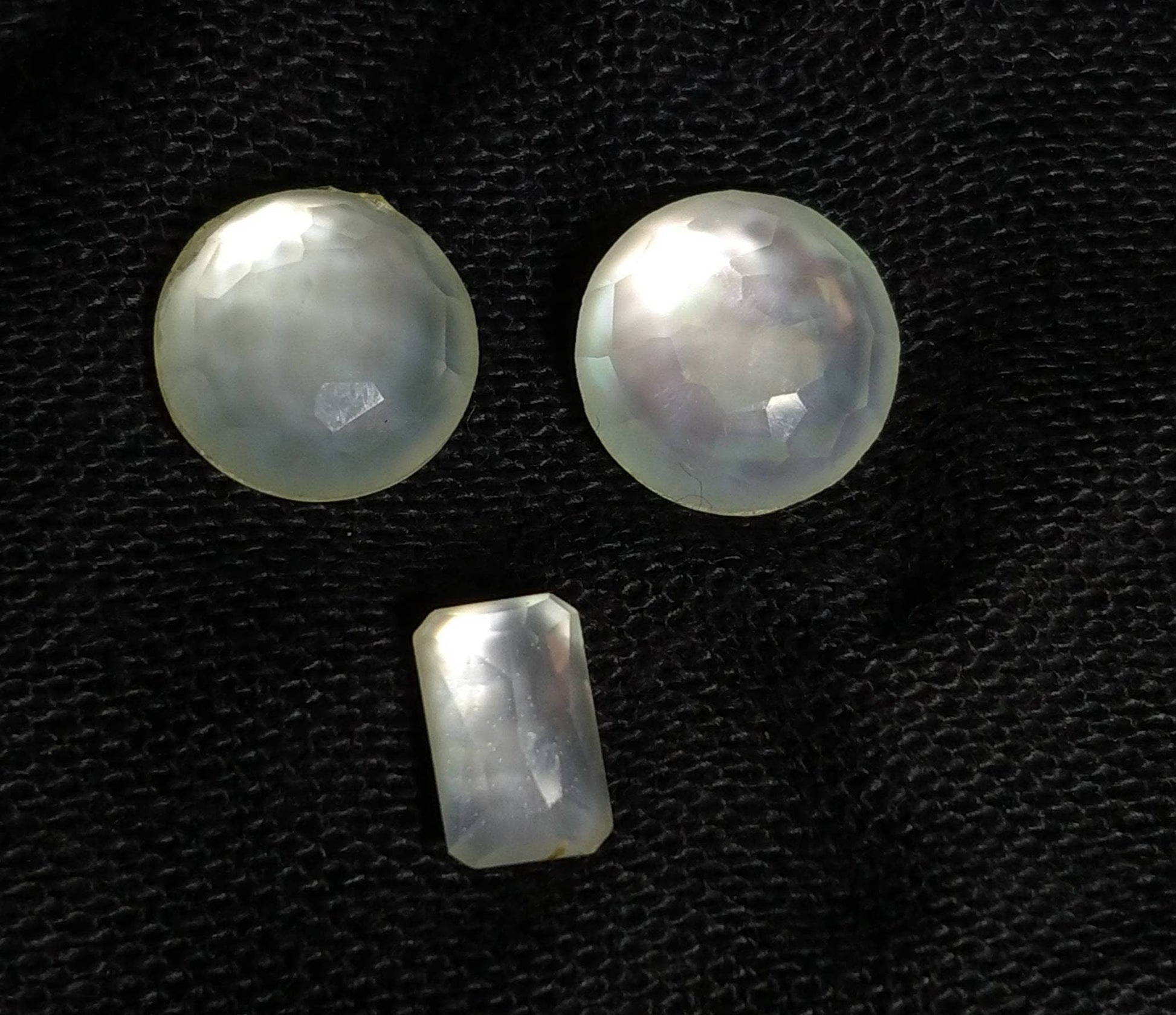 ARSAA GEMS AND MINERALSNatural top quality beautiful 10 carats small set of rose cut Faceted quartz with mother of pearl doublets Cabochons - Premium  from ARSAA GEMS AND MINERALS - Just $15.00! Shop now at ARSAA GEMS AND MINERALS