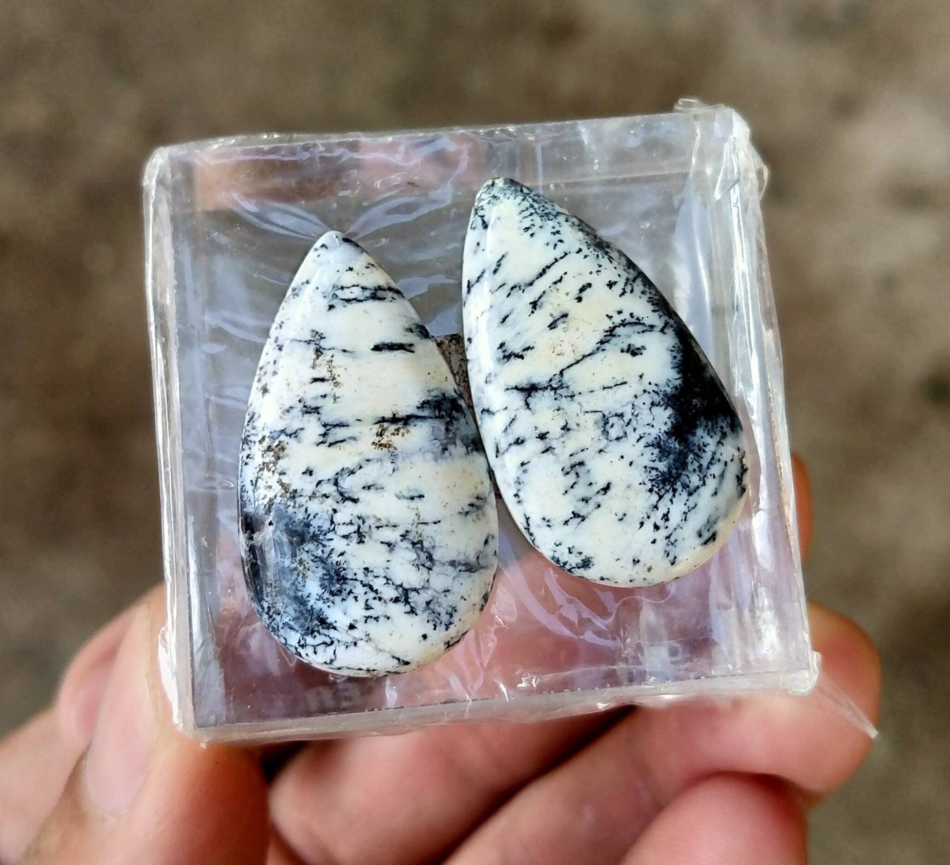 ARSAA GEMS AND MINERALSNatural good quality pair of pear shape dendritic opal cabochons - Premium  from ARSAA GEMS AND MINERALS - Just $15.00! Shop now at ARSAA GEMS AND MINERALS