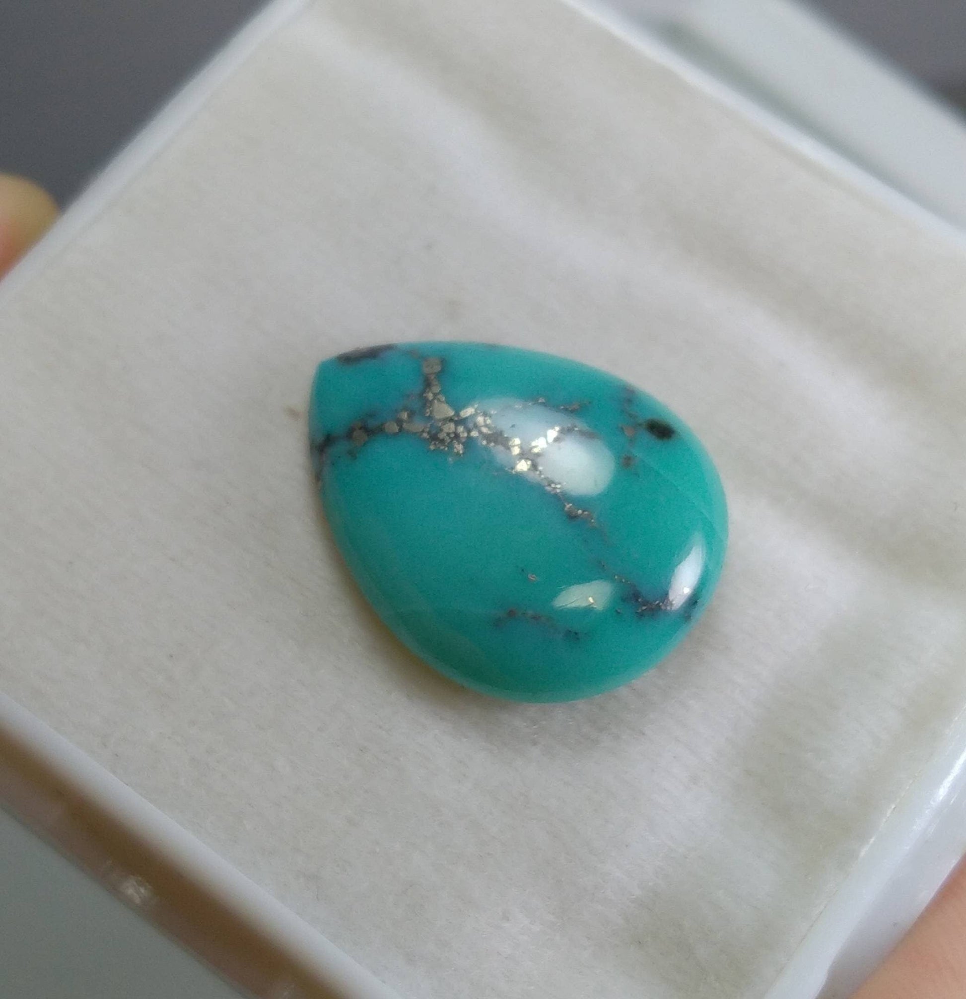 ARSAA GEMS AND MINERALSNatural aesthetic fine quality 20.5 carats peae shape kingman turquoise with pyrite cabochon - Premium  from ARSAA GEMS AND MINERALS - Just $25.00! Shop now at ARSAA GEMS AND MINERALS