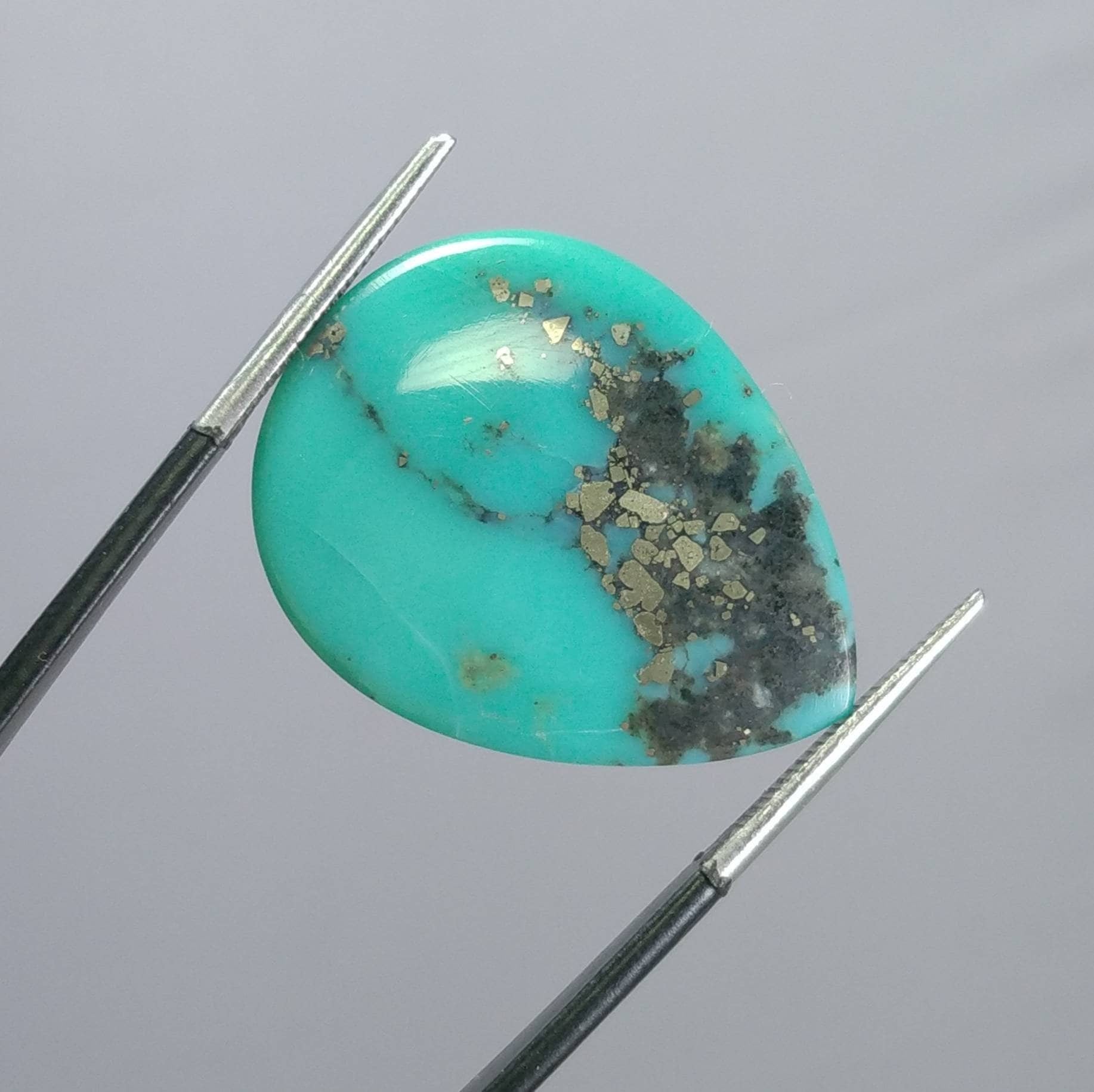 ARSAA GEMS AND MINERALSNatural aesthetic fine quality 20.5 carats peae shape kingman turquoise with pyrite cabochon - Premium  from ARSAA GEMS AND MINERALS - Just $25.00! Shop now at ARSAA GEMS AND MINERALS