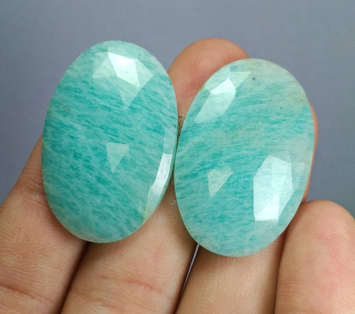 ARSAA GEMS AND MINERALSNatural fine quality beautiful 54 carats pair of rose cut Faceted oval shapes amazonite Cabochons - Premium  from ARSAA GEMS AND MINERALS - Just $20.00! Shop now at ARSAA GEMS AND MINERALS
