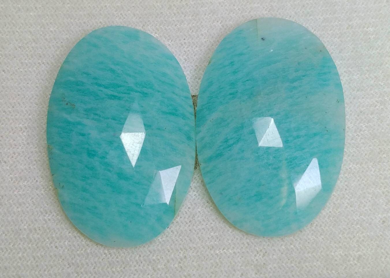 ARSAA GEMS AND MINERALSNatural fine quality beautiful 54 carats pair of rose cut Faceted oval shapes amazonite Cabochons - Premium  from ARSAA GEMS AND MINERALS - Just $20.00! Shop now at ARSAA GEMS AND MINERALS