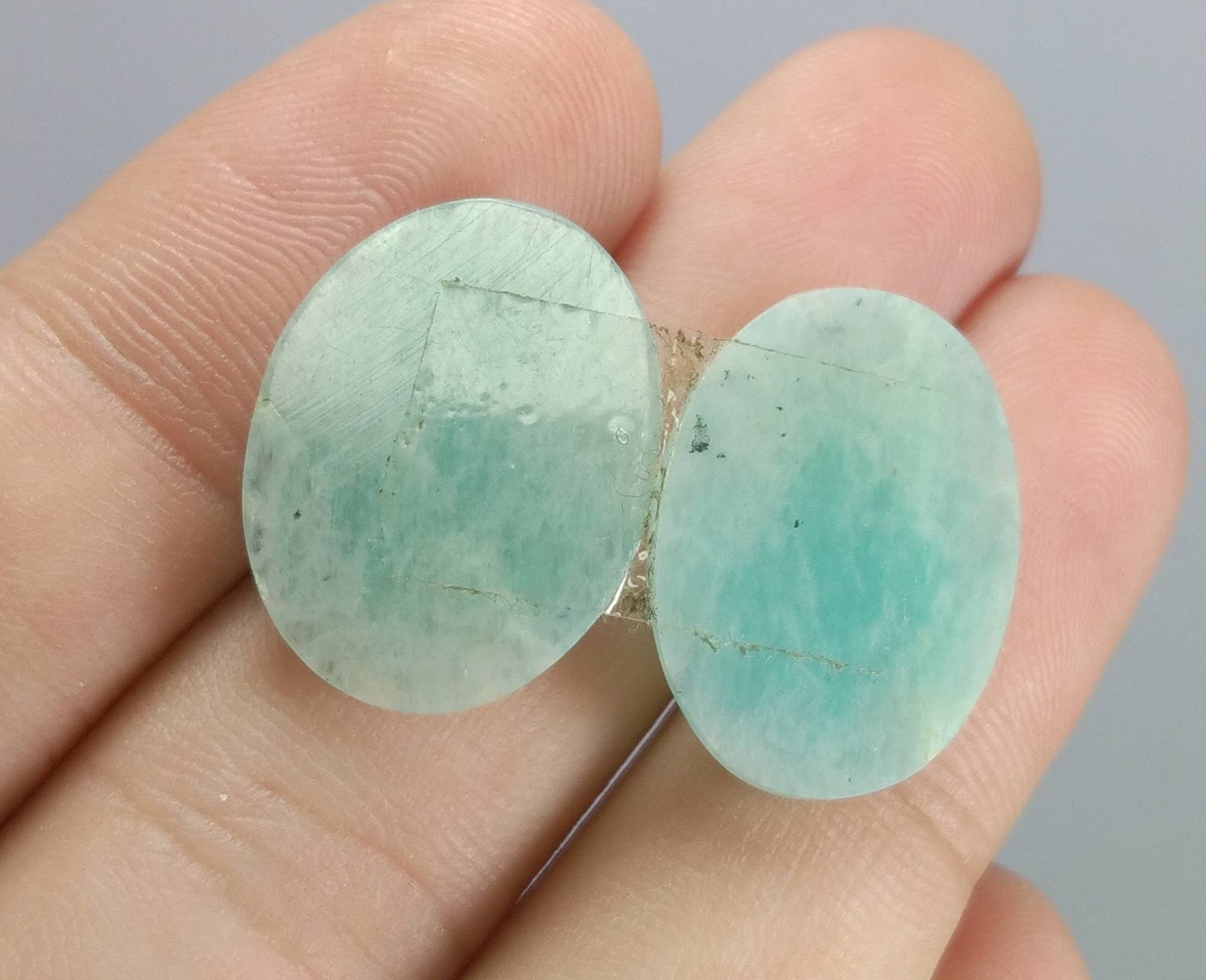 ARSAA GEMS AND MINERALSNatural top quality beautiful 18 carats pair of oval shape rose cut Faceted amazonite Cabochons - Premium  from ARSAA GEMS AND MINERALS - Just $15.00! Shop now at ARSAA GEMS AND MINERALS