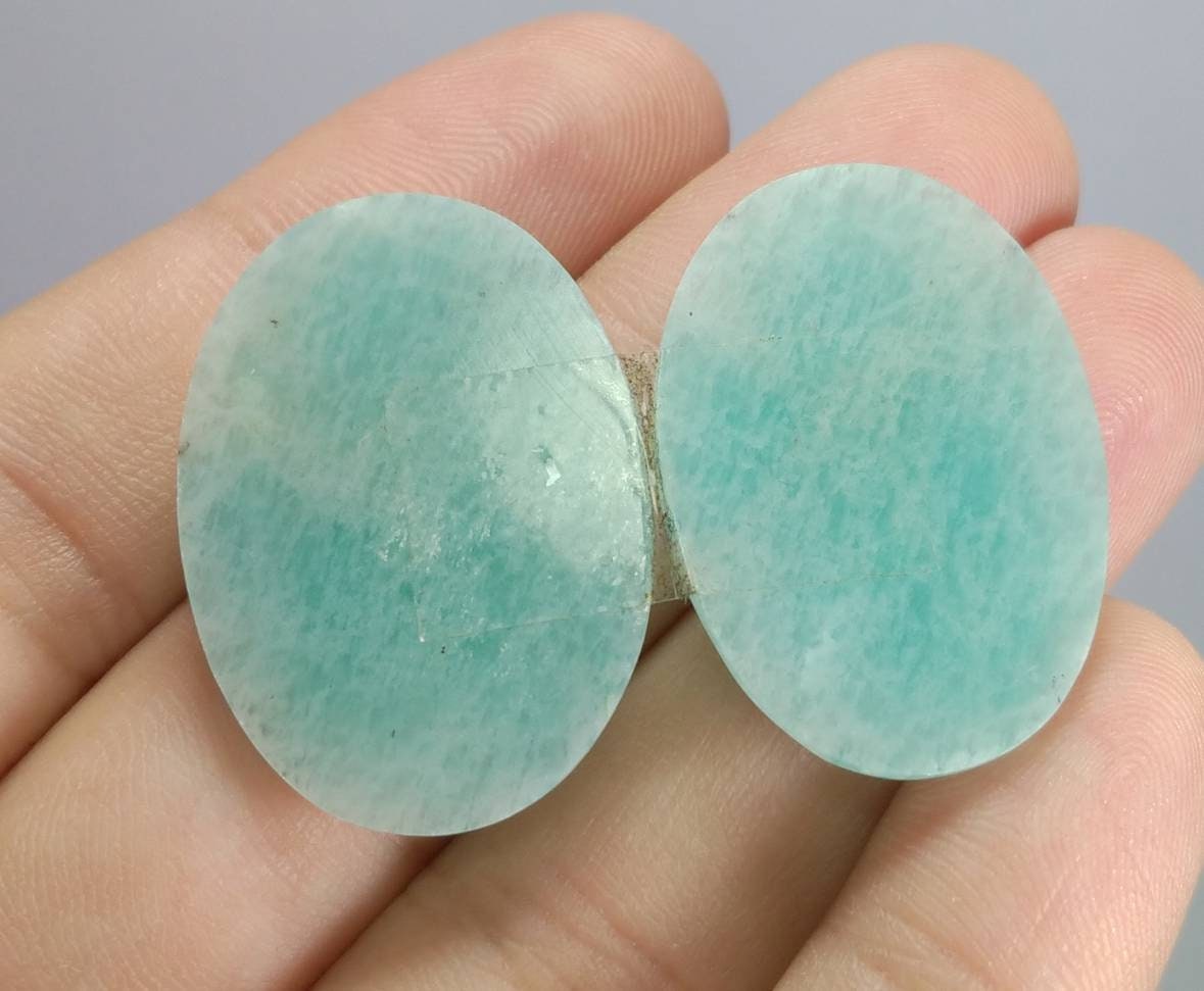 ARSAA GEMS AND MINERALSNatural top quality beautiful 40 carats pair of oval shape rose cut Faceted amazonite Cabochons - Premium  from ARSAA GEMS AND MINERALS - Just $20.00! Shop now at ARSAA GEMS AND MINERALS