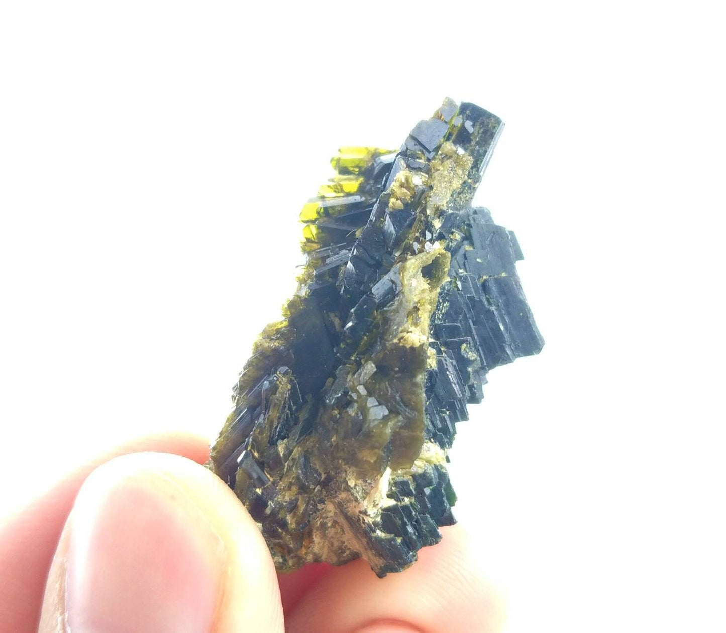 ARSAA GEMS AND MINERALSNatural aesthetic step formation perfectly terminated ugaite/aegirine with green epidote crystal from Pakistan, weight: 15.8 grams - Premium  from ARSAA GEMS AND MINERALS - Just $30.00! Shop now at ARSAA GEMS AND MINERALS