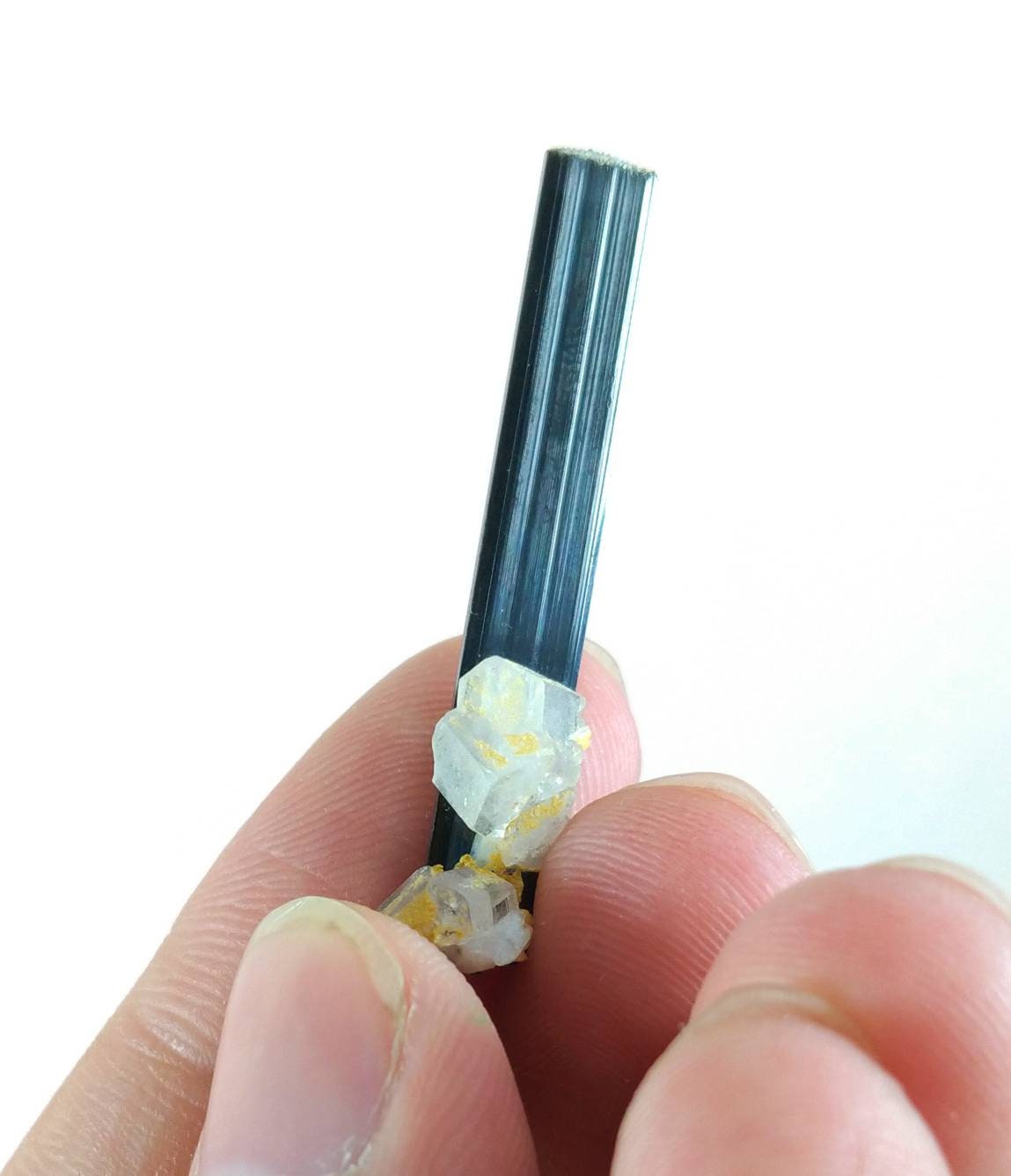 ARSAA GEMS AND MINERALSBlack tourmaline aesthetic crystal with on matrix UV reactive apatite from Skardu GilgitBaltistan Pakistan, weight 3 gram - Premium  from ARSAA GEMS AND MINERALS - Just $30.00! Shop now at ARSAA GEMS AND MINERALS