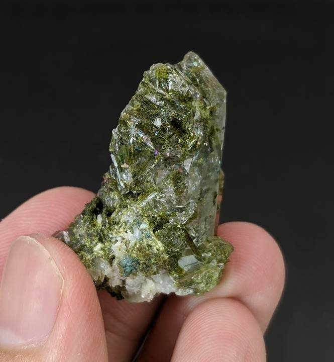 ARSAA GEMS AND MINERALSGreen epidote inclusion in transparent quartz crystal from Pakistan, weight: 16.7 grams - Premium  from ARSAA GEMS AND MINERALS - Just $30.00! Shop now at ARSAA GEMS AND MINERALS