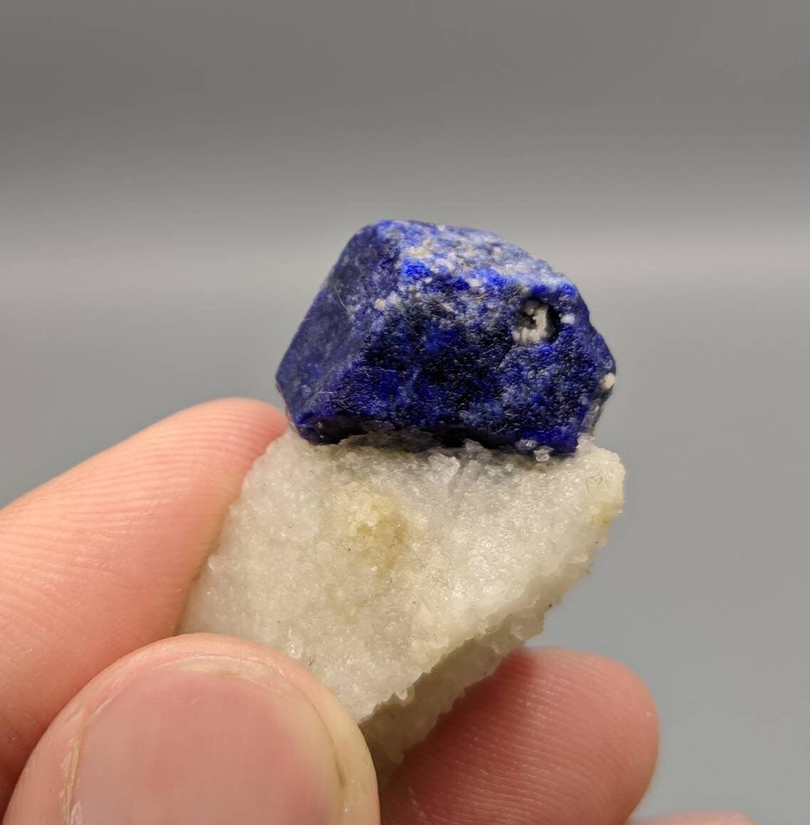 ARSAA GEMS AND MINERALSBeautiful well formed Lazurite crystal perched on white calcite matrix from Afghanistan, weight 11.5 grams - Premium  from ARSAA GEMS AND MINERALS - Just $45.00! Shop now at ARSAA GEMS AND MINERALS