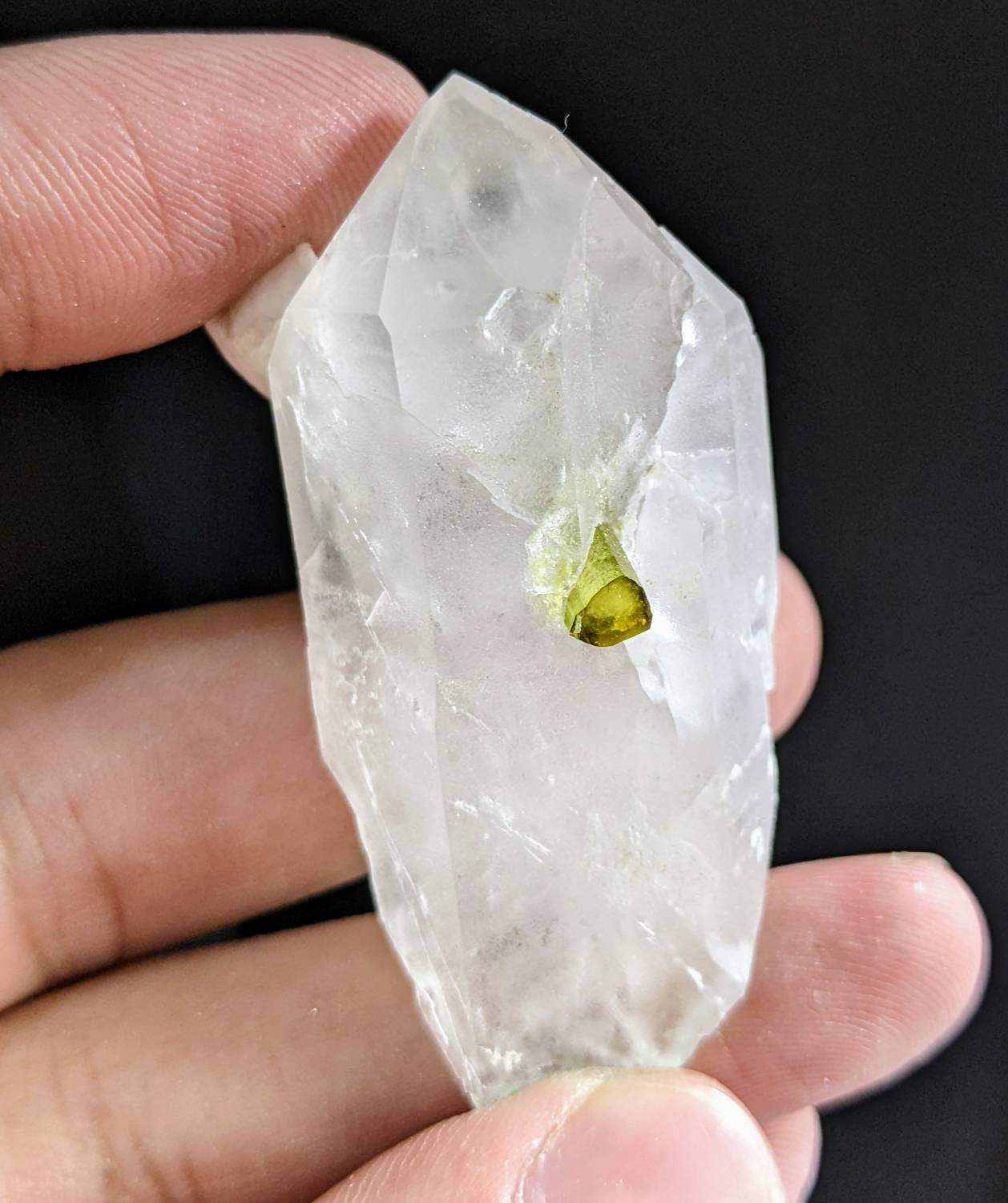 ARSAA GEMS AND MINERALSTerminated quartz crystal with green on matrix tourmaline crystal inclusion from Chakko Mine Skardu Pakistan, 31.4 grams - Premium  from ARSAA GEMS AND MINERALS - Just $50.00! Shop now at ARSAA GEMS AND MINERALS