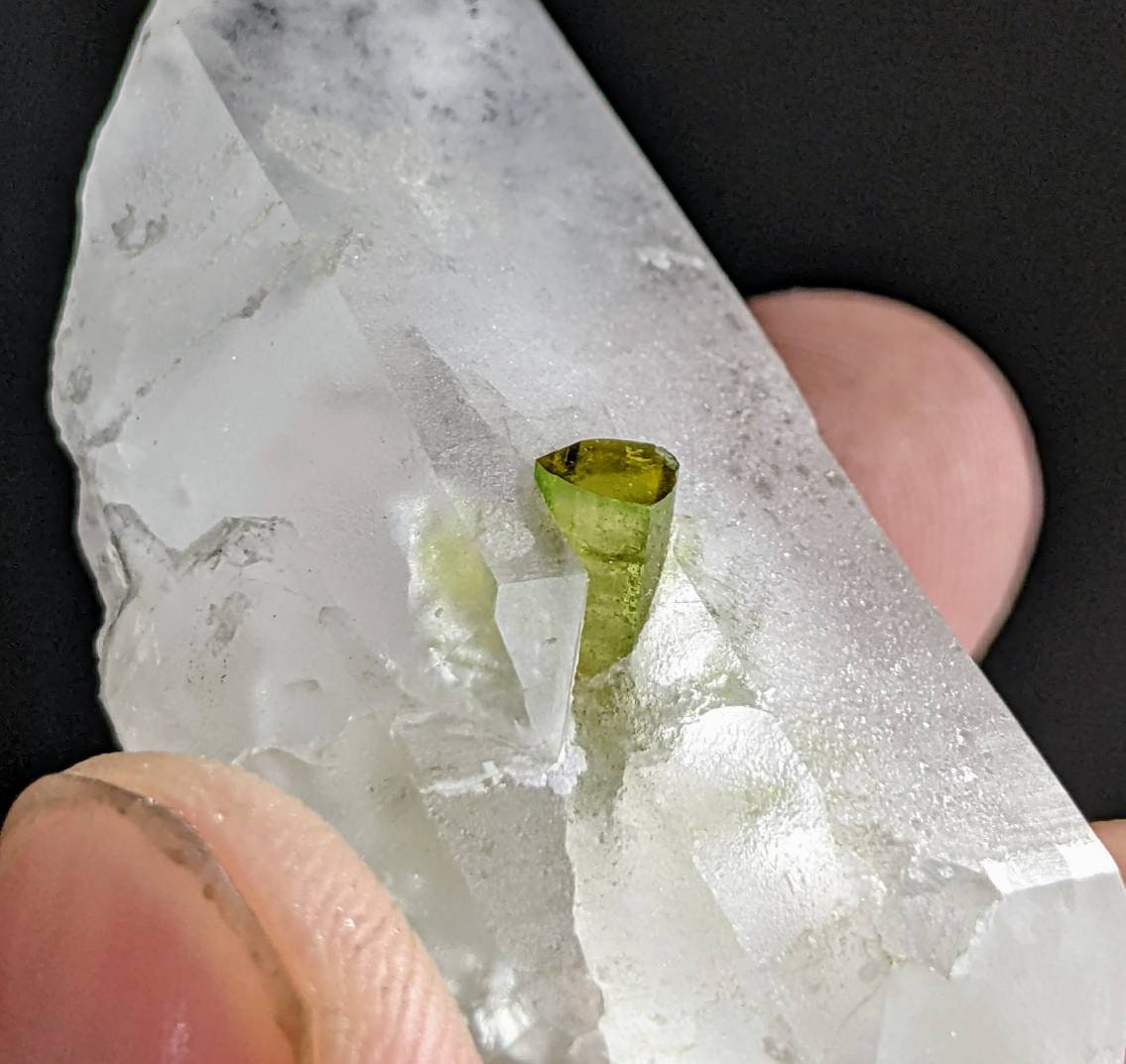 ARSAA GEMS AND MINERALSTerminated quartz crystal with green on matrix tourmaline crystal inclusion from Chakko Mine Skardu Pakistan, 31.4 grams - Premium  from ARSAA GEMS AND MINERALS - Just $50.00! Shop now at ARSAA GEMS AND MINERALS