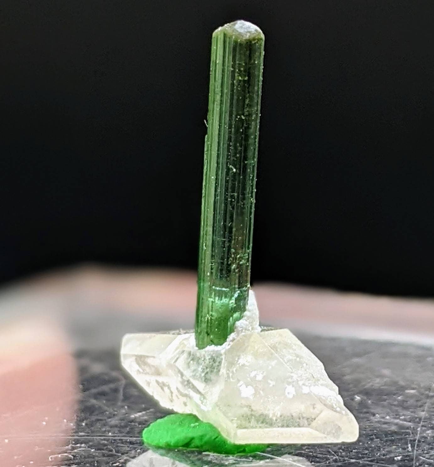 ARSAA GEMS AND MINERALSSmall thumbnail size terminated green tourmaline crystal on matrix on quartz, 0.8 grams - Premium  from ARSAA GEMS AND MINERALS - Just $15.00! Shop now at ARSAA GEMS AND MINERALS