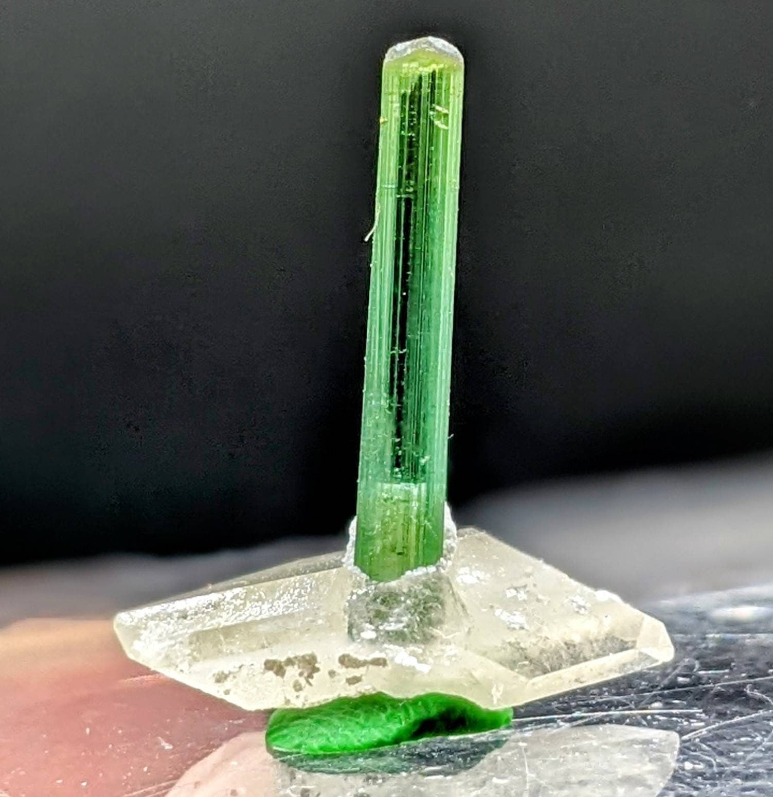 ARSAA GEMS AND MINERALSSmall thumbnail size terminated green tourmaline crystal on matrix on quartz, 0.8 grams - Premium  from ARSAA GEMS AND MINERALS - Just $15.00! Shop now at ARSAA GEMS AND MINERALS