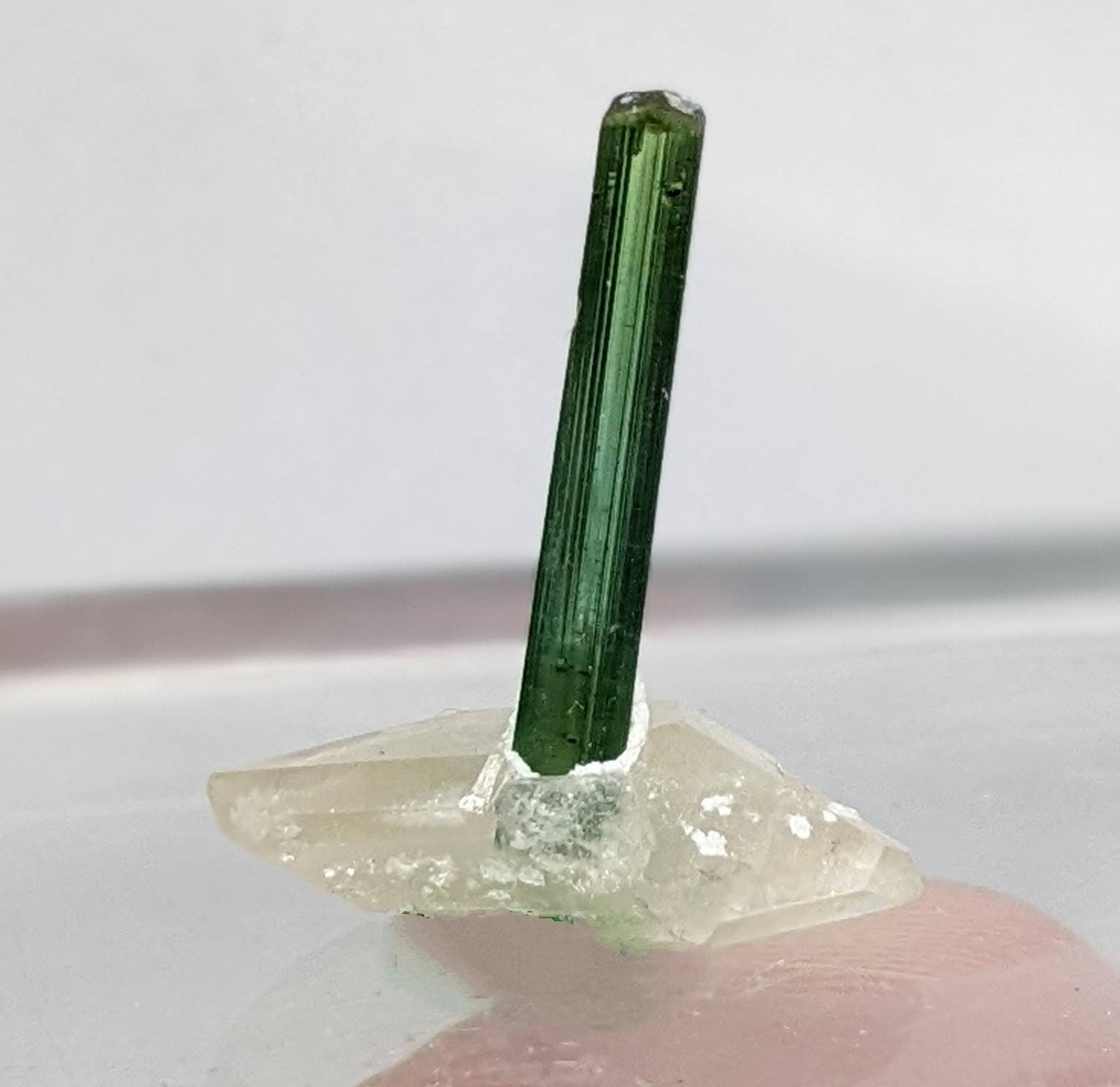 ARSAA GEMS AND MINERALSSmall thumbnail size terminated green tourmaline crystal on matrix on quartz, 0.8 grams - Premium  from ARSAA GEMS AND MINERALS - Just $15.00! Shop now at ARSAA GEMS AND MINERALS