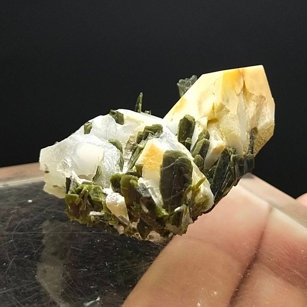 ARSAA GEMS AND MINERALSAmphibole quartz crystal on matrix with green epidote crystals from Pakistan, 31.3 grams - Premium  from ARSAA GEMS AND MINERALS - Just $30.00! Shop now at ARSAA GEMS AND MINERALS