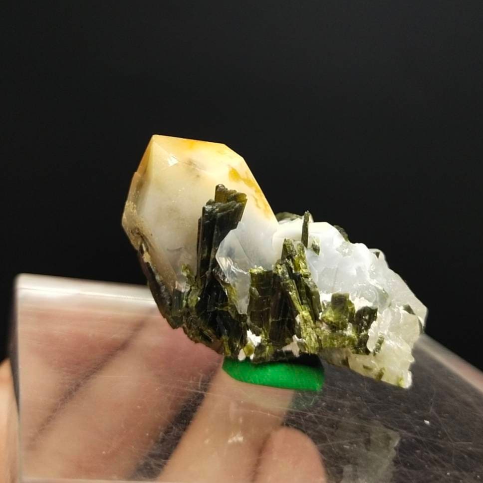ARSAA GEMS AND MINERALSAmphibole quartz crystal on matrix with green epidote crystals from Pakistan, 31.3 grams - Premium  from ARSAA GEMS AND MINERALS - Just $30.00! Shop now at ARSAA GEMS AND MINERALS