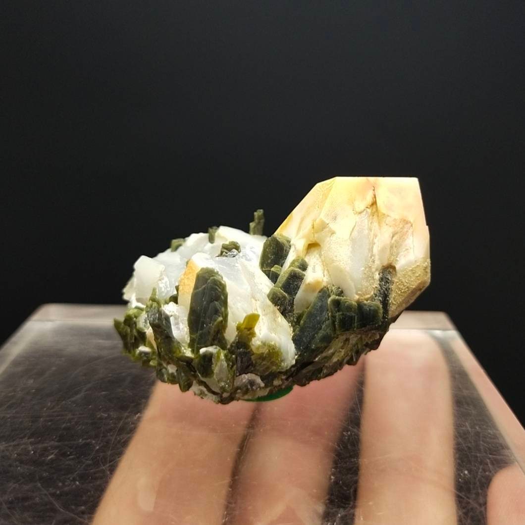 ARSAA GEMS AND MINERALSAmphibole quartz crystal on matrix with green epidote crystals from Pakistan, 31.3 grams - Premium  from ARSAA GEMS AND MINERALS - Just $30.00! Shop now at ARSAA GEMS AND MINERALS
