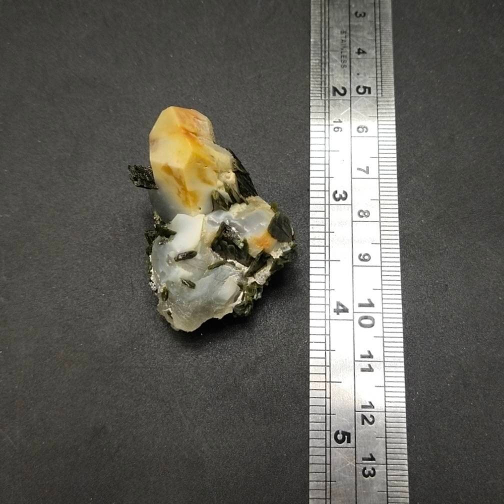 ARSAA GEMS AND MINERALSAmphibole quartz crystal on matrix with green epidote crystals from Pakistan, 31.3 grams - Premium  from ARSAA GEMS AND MINERALS - Just $30.00! Shop now at ARSAA GEMS AND MINERALS