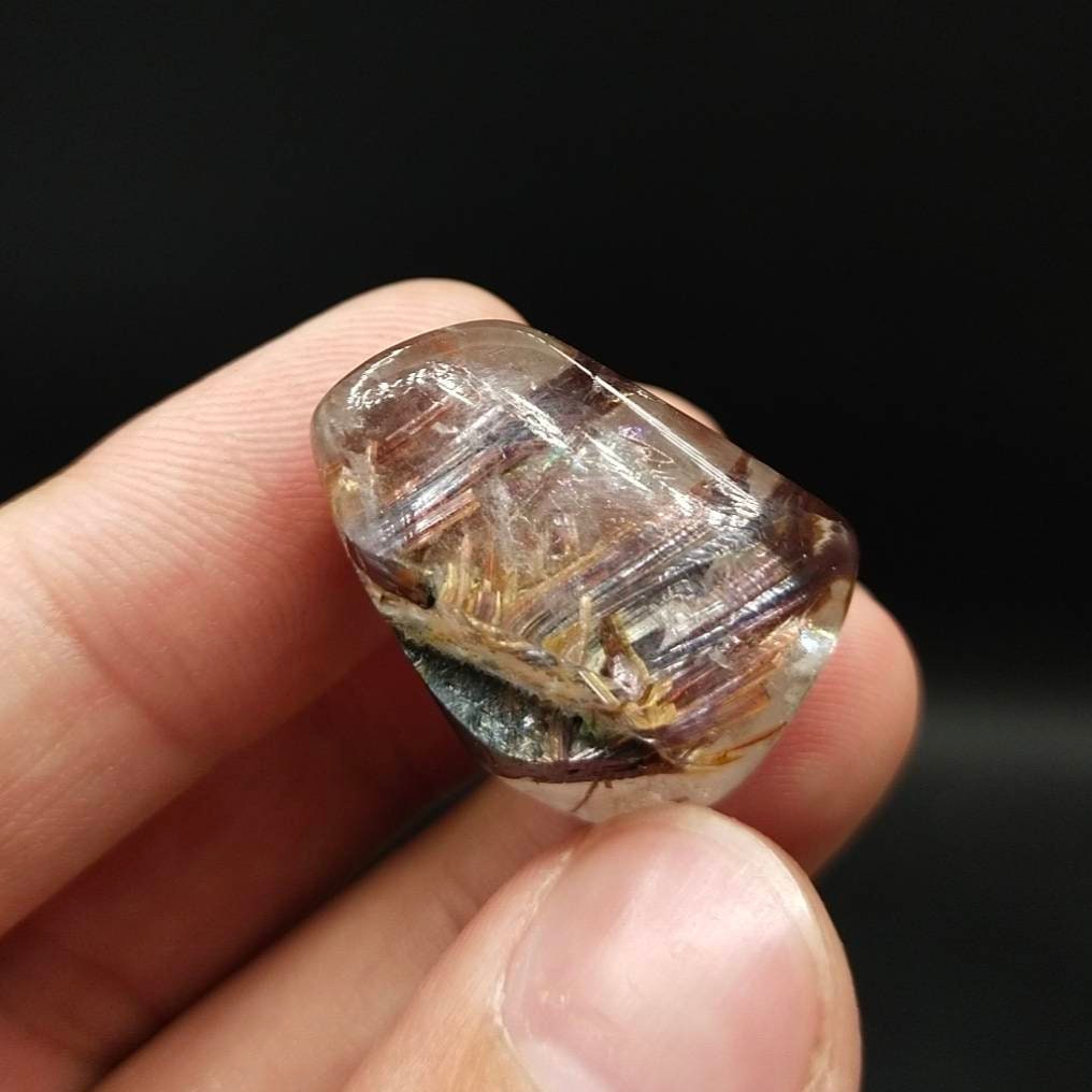 ARSAA GEMS AND MINERALSNatural rutile quartz with hematite inclusion polished tumble with nice rainbow, 13.6 grams - Premium  from ARSAA GEMS AND MINERALS - Just $40.00! Shop now at ARSAA GEMS AND MINERALS