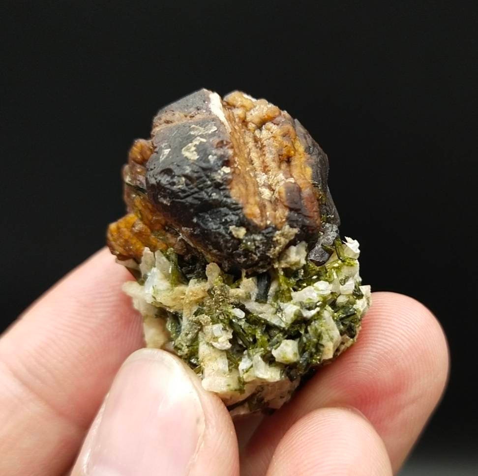 ARSAA GEMS AND MINERALSAndradite garnet crystal on matrix on albite with green epidote crystals from Pakistan, 26.8 grams - Premium  from ARSAA GEMS AND MINERALS - Just $45.00! Shop now at ARSAA GEMS AND MINERALS