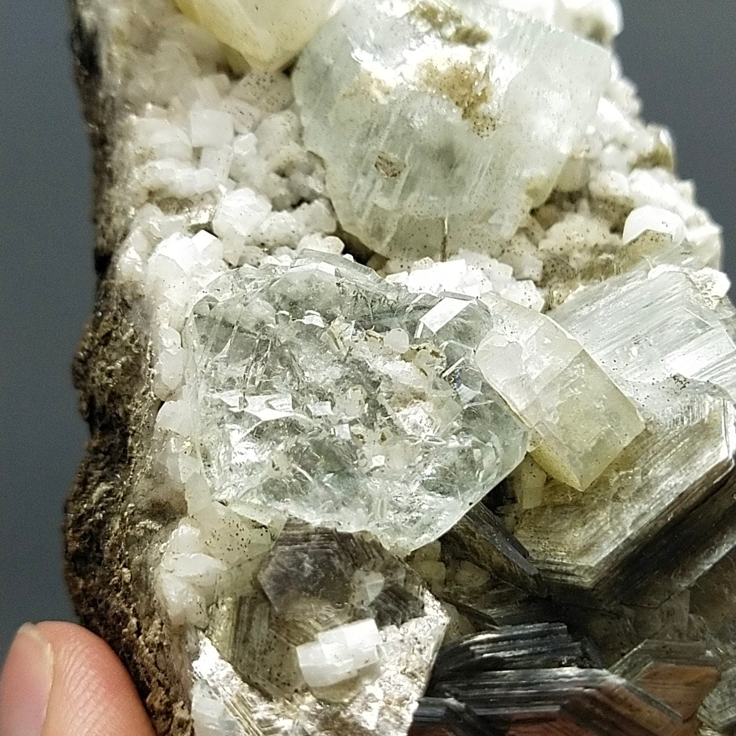ARSAA GEMS AND MINERALSNatural clear aquamarine crystal with uv reactive apatite crystals on matrix on albite with muscovite from Pakistan, 203 grams - Premium  from ARSAA GEMS AND MINERALS - Just $300.00! Shop now at ARSAA GEMS AND MINERALS