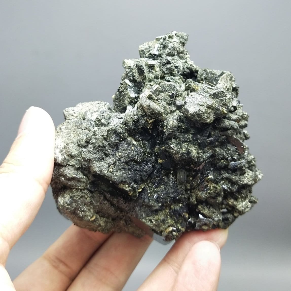ARSAA GEMS AND MINERALSPseudooctahedral epidote cluster with magnetite and titanite spray on it from Kharan Baluchistan Pakistan, 477 grams - Premium  from ARSAA GEMS AND MINERALS - Just $150.00! Shop now at ARSAA GEMS AND MINERALS