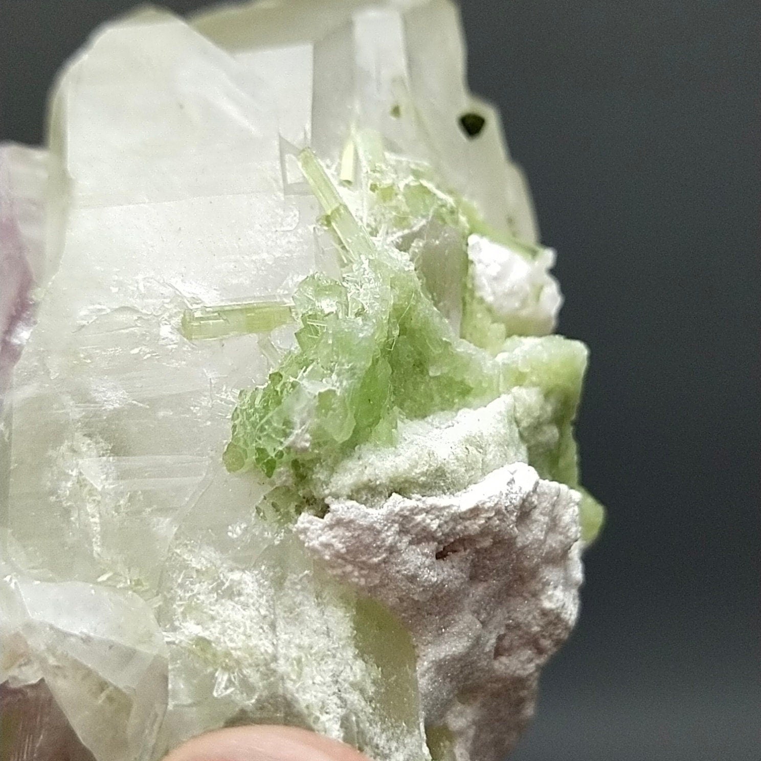ARSAA GEMS AND MINERALSTerminated Quartz with tourmaline inclusions inside and out and two kunzite crystals are nested in its termination and it's base, 135 grams - Premium  from ARSAA GEMS AND MINERALS - Just $180.00! Shop now at ARSAA GEMS AND MINERALS