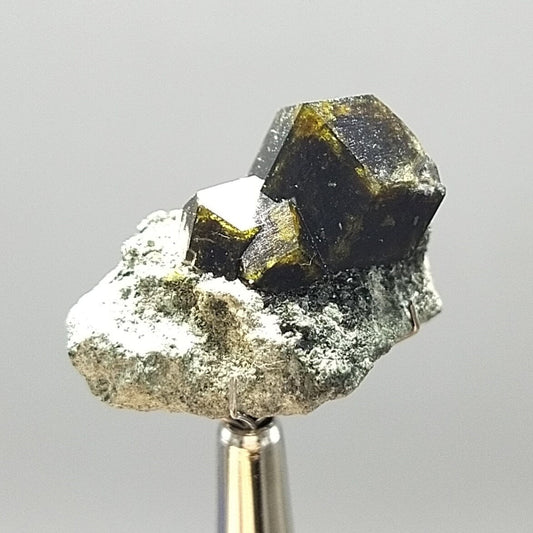 ARSAA GEMS AND MINERALSPerfectly cubic Andradite garnet crystal on matrix on albite with green epidote from Pakistan, 10.5 grams - Premium  from ARSAA GEMS AND MINERALS - Just $45.00! Shop now at ARSAA GEMS AND MINERALS